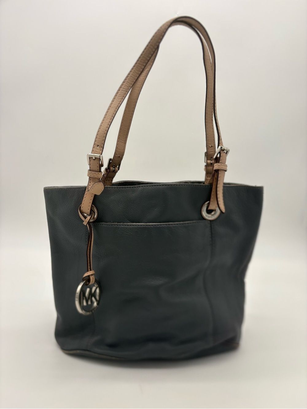 Michael Kors Pebbled Leather Tote Bag Gray/Taupe Shoulder Purse